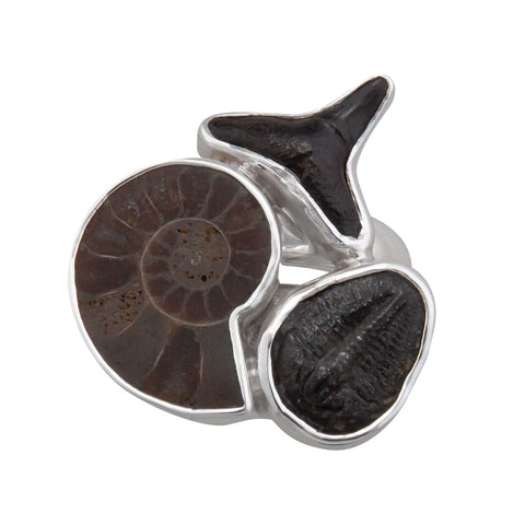 Sterling Silver Multi-Fossil Adjustable Ring