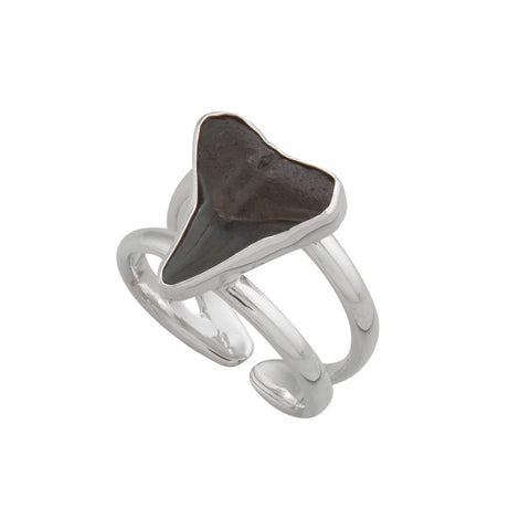 Sterling Silver Shark Tooth Double Band Cuff Ring